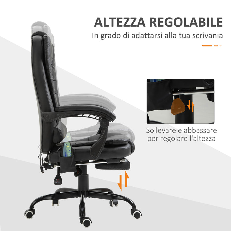 Sedia Poltrona Massaggiante da Ufficio 67x79x111-121 cm con 7 Punti Vibranti Nero
