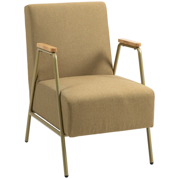 Poltrona Moderna per Soggiorno e Camera da Letto 62x81x92 cm in Tessuto Effetto Lino Marrone e Oro online