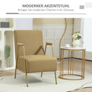 Poltrona Moderna per Soggiorno e Camera da Letto 62x81x92 cm in Tessuto Effetto Lino Marrone e Oro