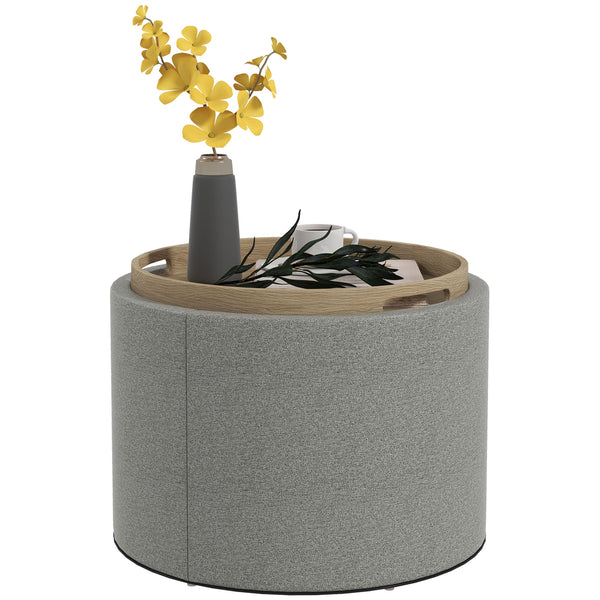 sconto Pouf Contenitore Effetto Lino da 120 kg max 56x56x42 cm con Vassoio a Ribalta in MDF Grigio