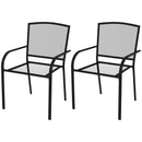 Set 2 Sedie da Giardino Impilabili Salvaspazio con Braccioli 55x58x88 cm in Acciaio Nero