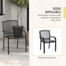 Set 2 Sedie da Giardino Impilabili Salvaspazio con Braccioli 55x58x88 cm in Acciaio Nero
