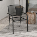 Set 2 Sedie da Giardino Impilabili Salvaspazio con Braccioli 55x58x88 cm in Acciaio Nero