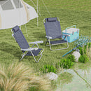 Set 2 Sedie da Pesca Pieghevoli e Reclinabili 6 Livelli 62x65x80 cm in Alluminio e Tessuto Blu Scuro