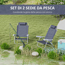 Set 2 Sedie da Pesca Pieghevoli e Reclinabili 6 Livelli 62x65x80 cm in Alluminio e Tessuto Blu Scuro