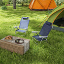 Set 2 Sedie da Pesca Pieghevoli e Reclinabili 6 Livelli 62x65x80 cm in Alluminio e Tessuto Blu Scuro