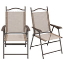 Set 2 Sedie Pieghevoli da Giardino con Braccioli 56x62x97 cm Seduta in Tessuto Marrone