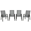 Set 4 Sedie da Giardino Impilabili 54x75,5x95 cm con Braccioli in Metallo e Tessuto a Rete Grigio