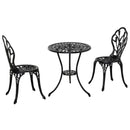 Set Tavolino e 2 Sedie da Giardino in Alluminio Nero