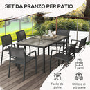 Set Tavolo e 6 Sedie Impilabili da Giardino in Tessuto a Rete e Tavolo Effetto Legno Grigio