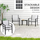 Set Tavolino con Piano in Vetro e 2 Sedie Impilabili da Giardino in Acciaio e Tessuto Grigio Chiaro