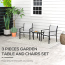 Set Tavolino con Piano in Vetro e 2 Sedie Impilabili da Giardino in Acciaio e Tessuto Grigio Chiaro