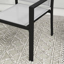 Set Tavolino con Piano in Vetro e 2 Sedie Impilabili da Giardino in Acciaio e Tessuto Grigio Chiaro