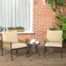 Set Tavolino e 2 Poltroncine con Cuscini da Giardino in Rattan PE Acciaio e Poliestere Beige