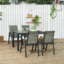 Set Tavolo e 4 Sedie Impilabili da Giardino in Acciaio e Rattan PE Grigio