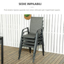 Set Tavolo e 4 Sedie Impilabili da Giardino in Acciaio e Rattan PE Grigio