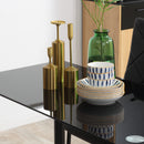 Set Tavolo da Pranzo con Piano in Vetro e 4 Sedie Imbottite in Finta Pelle Nero