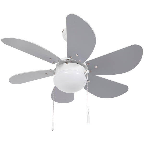 Ventilatore a Soffitto con Luce LED e Interruttore a Catena Ø76x41.5 cm in MDF e Acrilico Grigio e Bianco sconto