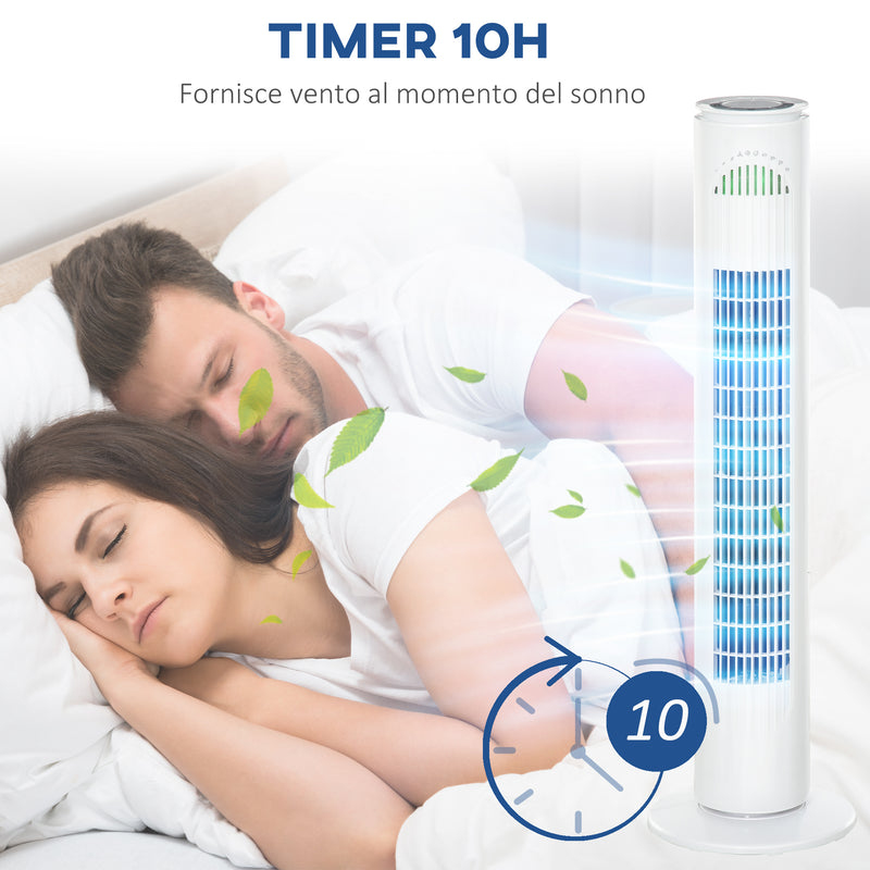 Ventilatore a Torre 45W a 3 Modalità e 3 Velocità con Timer da 10h Ø22 x 77A cm in ABS Bianco