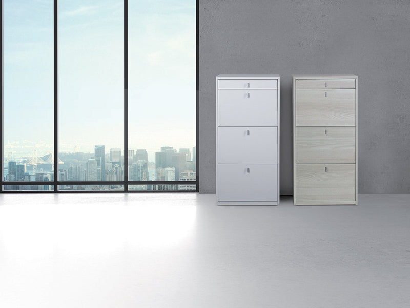 Scarpiera 3 Ante 1 Cassetto 63x127x29 cm Bianco Fiammato