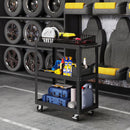 Carrello Porta Attrezzi a 3 Ripiani 70,5x35x82,5 cm con Bordi Rialzati Ruote a Freno e Maniglia in Metallo e PP Nero      