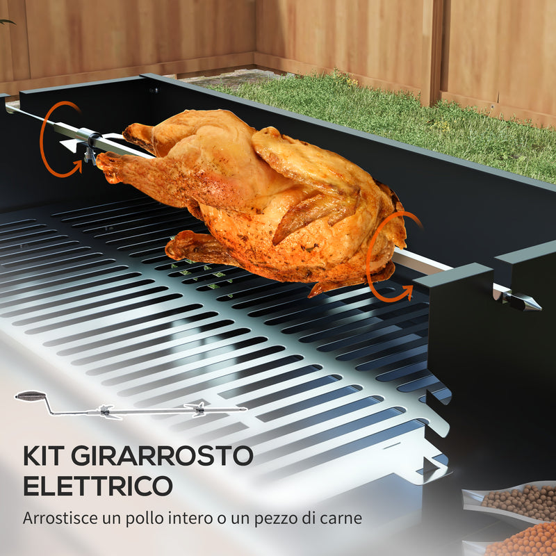 Barbecue a Carbone a 3 Livelli con Mensole Pieghevoli e Girarrosto 118x32x90 cm in Acciaio Inox Nero