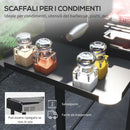 Barbecue a Carbone a 3 Livelli con Mensole Pieghevoli e Girarrosto 118x32x90 cm in Acciaio Inox Nero