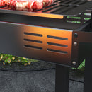 Barbecue a Carbone a 3 Livelli con Mensole Pieghevoli e Girarrosto 118x32x90 cm in Acciaio Inox Nero