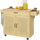 Carrello da Cucina con Piano Pieghevole 120x68x89 cm in Legno e Rattan Stile Boho