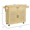 Carrello da Cucina con Piano Pieghevole 120x68x89 cm in Legno e Rattan Stile Boho