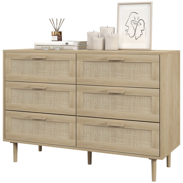 Cassettiera 6 Cassetti Stile Boho per Soggiorno e Camera da Letto 110x40x75 cm in Legno e Rattan Naturale acquista