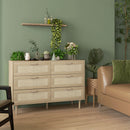 Cassettiera 6 Cassetti Stile Boho per Soggiorno e Camera da Letto 110x40x75 cm in Legno e Rattan Naturale