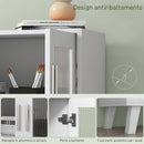 Credenza Moderna Multiuso 61x35x75 cm con 2 Ante Trasparenti e 2 Ripiani Bianco