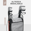 Deambulatore ad Altezza Regolabile con 3 Ruote e Tasca Portaoggetti 68x68x86,5-99 cm in Alluminio Rosso