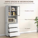 Dispensa Cucina Alta con Armadietto a 2 Livelli e 3 Cassetti 68x38x172 cm in MDF Bianco