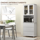 Dispensa Cucina Alta con Armadietto a 2 Livelli e 3 Cassetti 68x38x172 cm in MDF Bianco