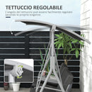 Dondolo 2 Posti con Tavolino e Portabicchieri 175x110x165 cm in Metallo e Poliestere Grigio