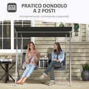 Dondolo 2 Posti con Tavolino e Portabicchieri 175x110x165 cm in Metallo e Poliestere Grigio