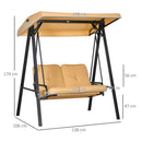 Dondolo 2 Posti in Acciaio e tessuto Teslin 138x106x174 cm con Tettuccio Regolabile e Cuscini Beige