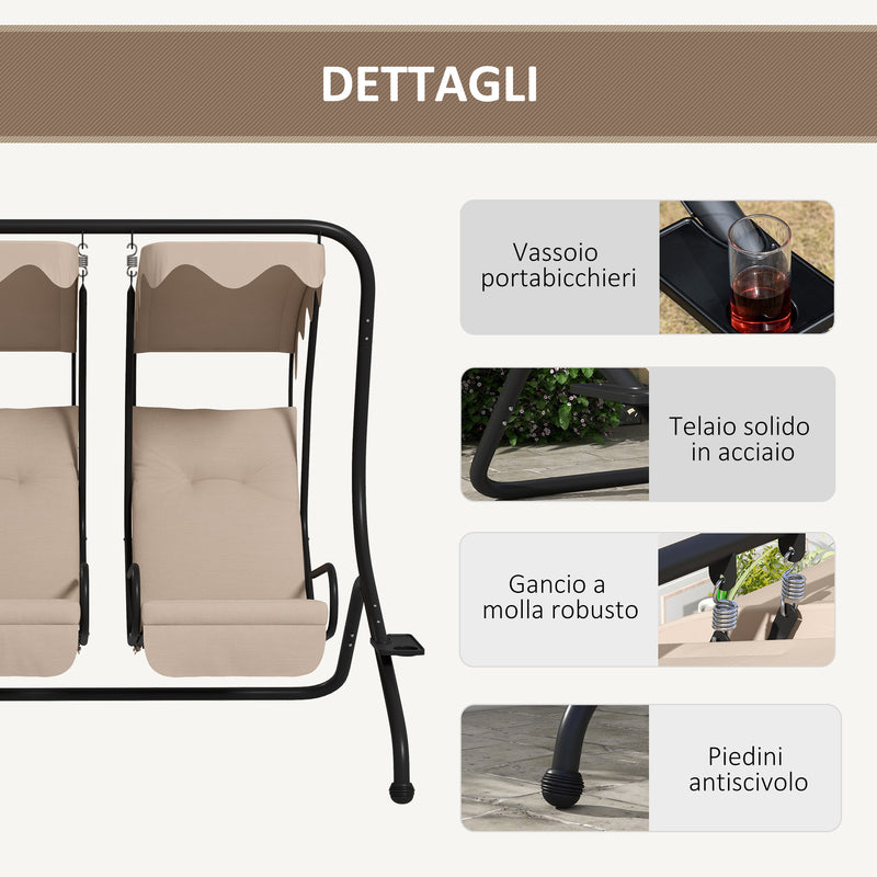 Dondolo da Giardino 2 Posti con Tetto Parasole 170x136x170 cm in Acciaio e Poliestere Beige