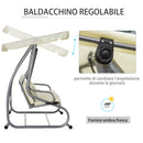 Dondolo Letto da Giardino 3 Posti 200x120x164 cm con Tetto Regolabile e 2 Portabicchieri Crema