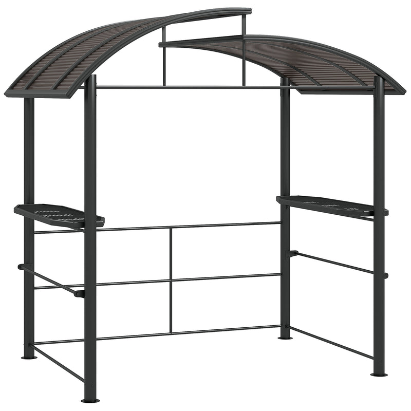 Gazebo per Barbecue con Tetto e 2 Ripiani Portaoggetti 240x150x230 cm in Metallo e PC Grigio Scuro