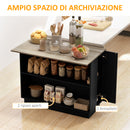 Isola per Cucina con 2 Ripiani Aperti e 2 Armadietti 105x60x82 cm in MDF Rovere e Nero
