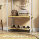 Mobile Appendiabiti 2 in 1 con Ripiano a 2 Livelli 60x40x167,5 cm in Acciaio e Truciolato Bianco e legno naturale