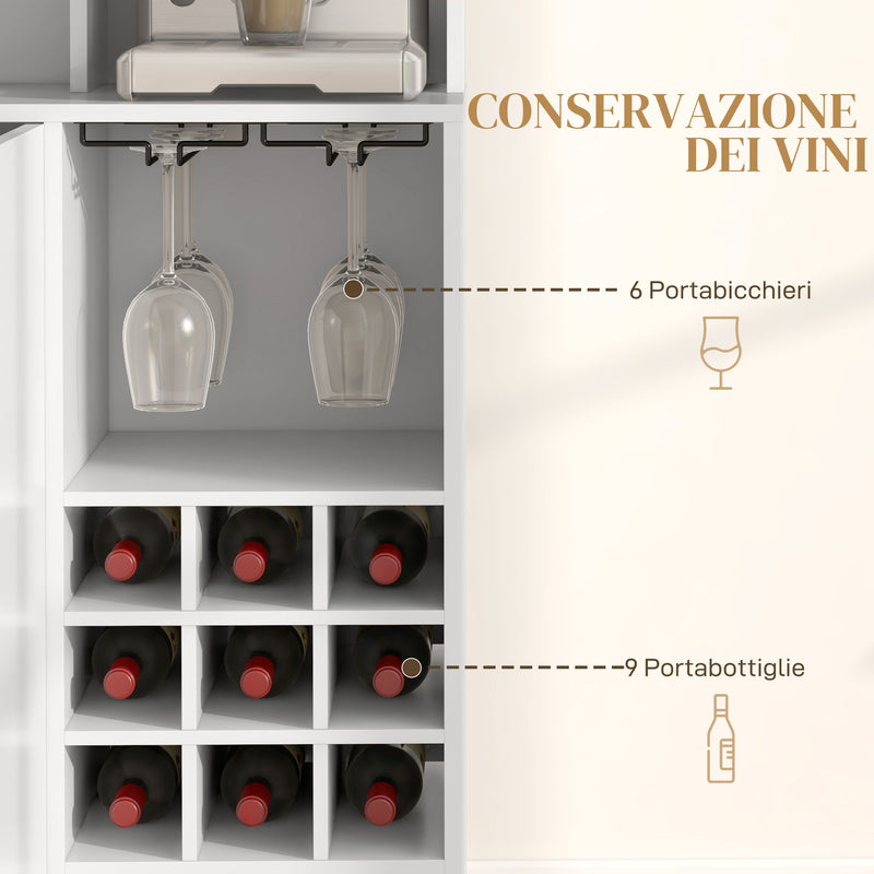 Mobile Dispensa con Portabottiglie 100x38x172 cm in Truciolato e Legno Bianco