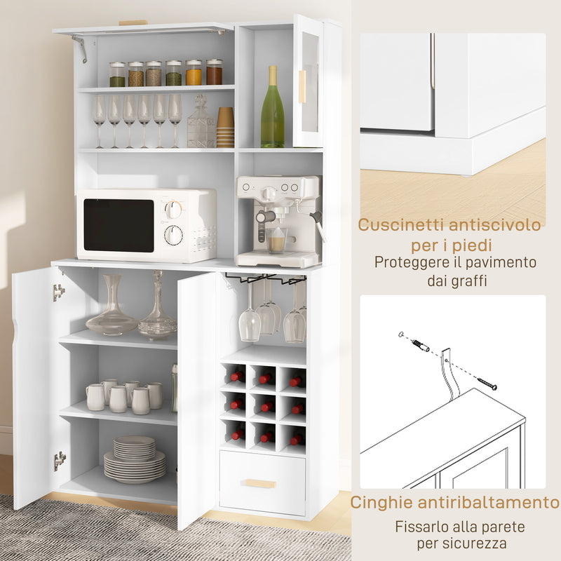 Mobile Dispensa con Portabottiglie 100x38x172 cm in Truciolato e Legno Bianco