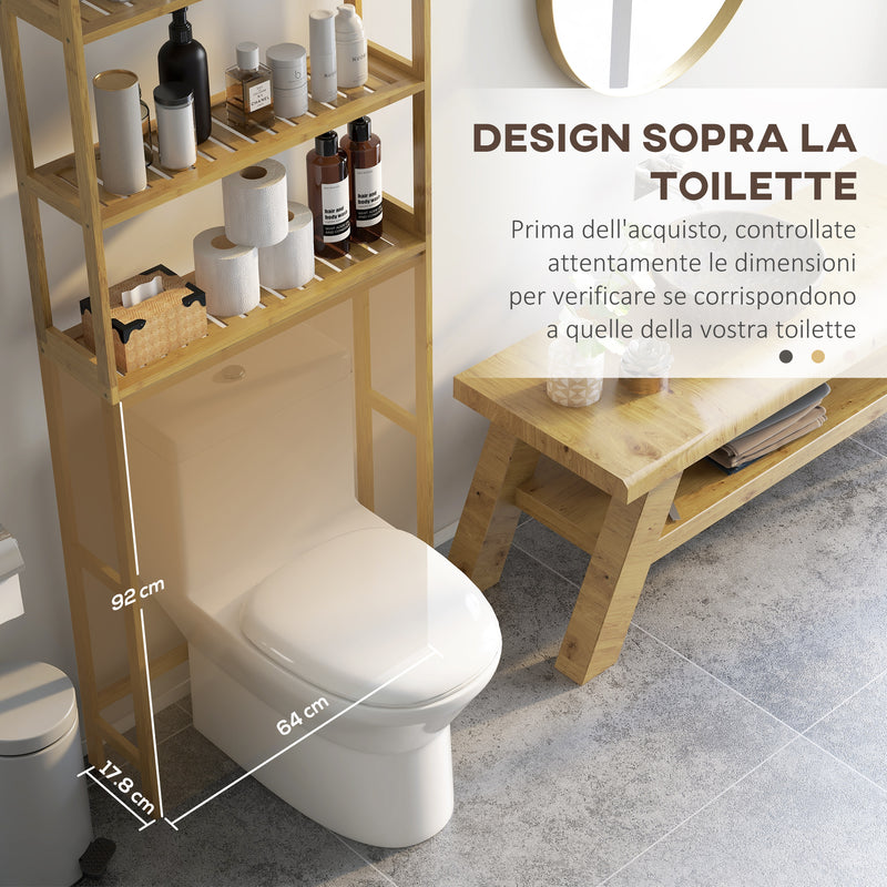 Mobile Sopra WC Salvaspazio a 3 Ripiani Aperti a Doghe 68x20x165 cm in Bambù 