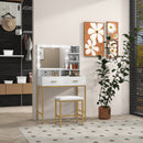 Mobile Toeletta con Specchio 2 Cassetti 5 Ripiani e Sgabello 80x40x138 cm in MDF e Truciolato Bianco