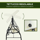 Dondolo Letto da Giardino 3 Posti con Tettuccio Regolabile 195x117x175 cm in Acciaio e Poliestere Crema e Nero