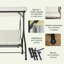 Dondolo Letto da Giardino 3 Posti con Tettuccio Regolabile 195x117x175 cm in Acciaio e Poliestere Crema e Nero